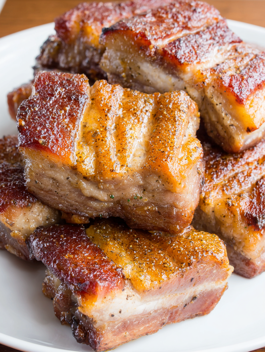 Seasoned boneless pork ribs on a baking sheet