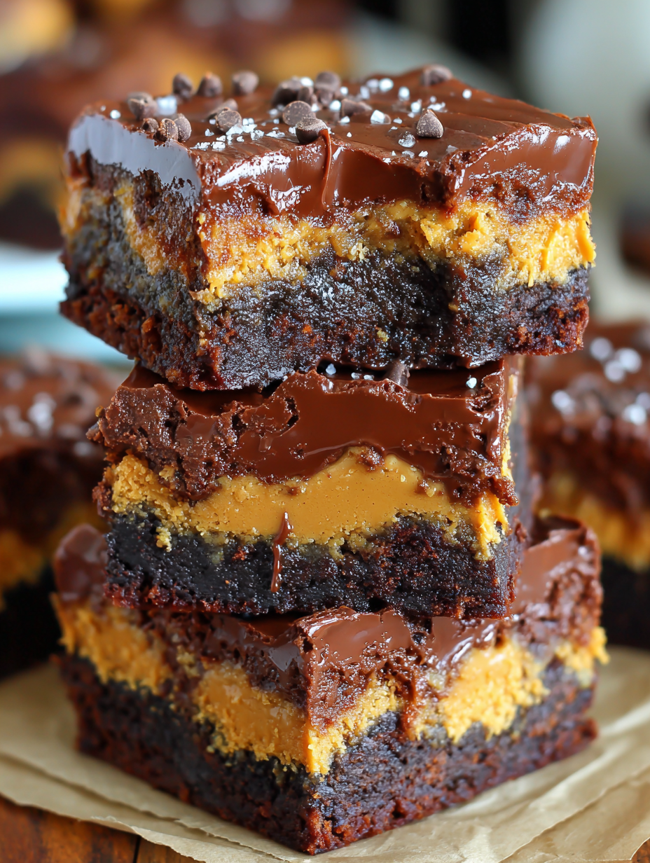 Cut peanut butter brownies on a board