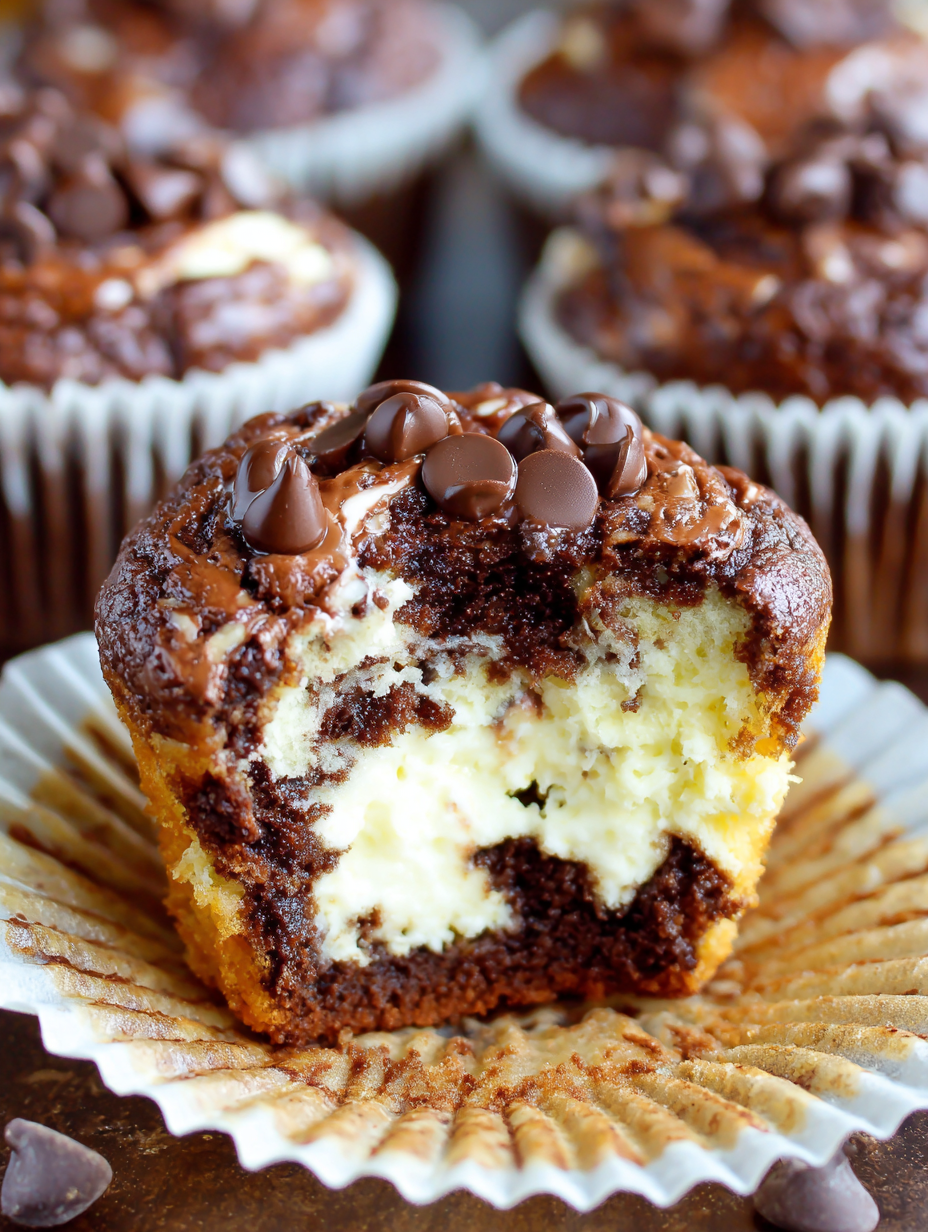 Close up of cheesecake center in muffin