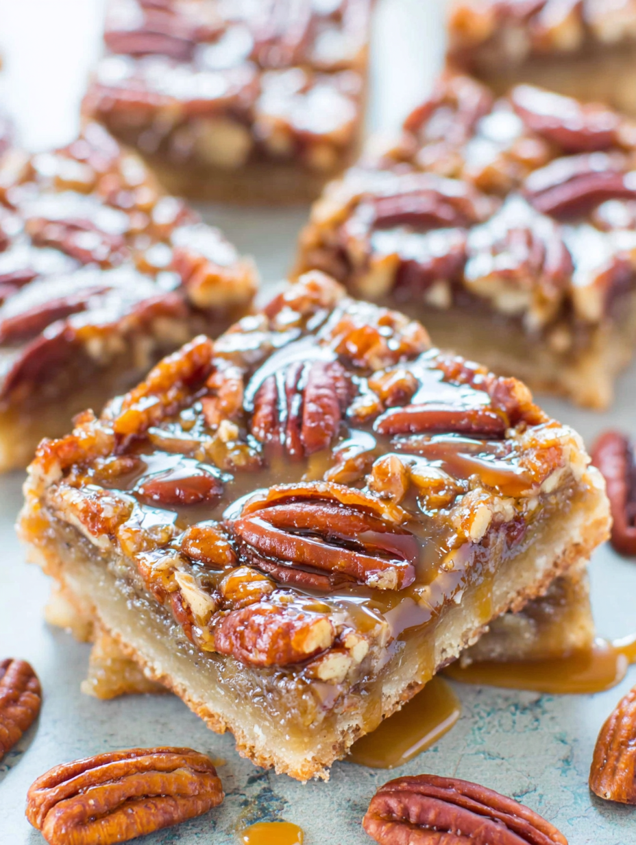 Salted Caramel Maple Pecan Pie Bars on cooling rack