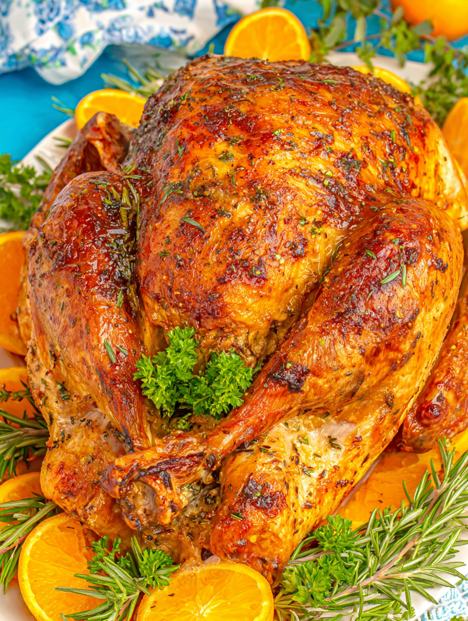 Herb butter being spread under turkey skin
