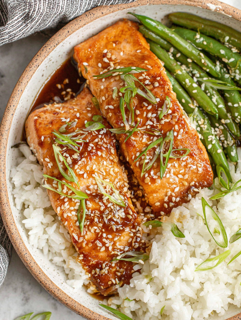 Garlic ginger glazed salmon fresh from oven