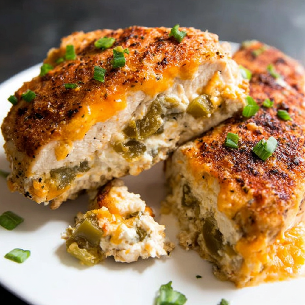 Stuffed chicken breast searing in a skillet