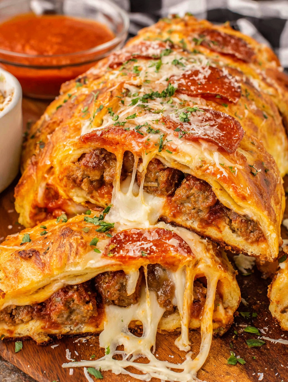 Finished braided stromboli on a baking sheet