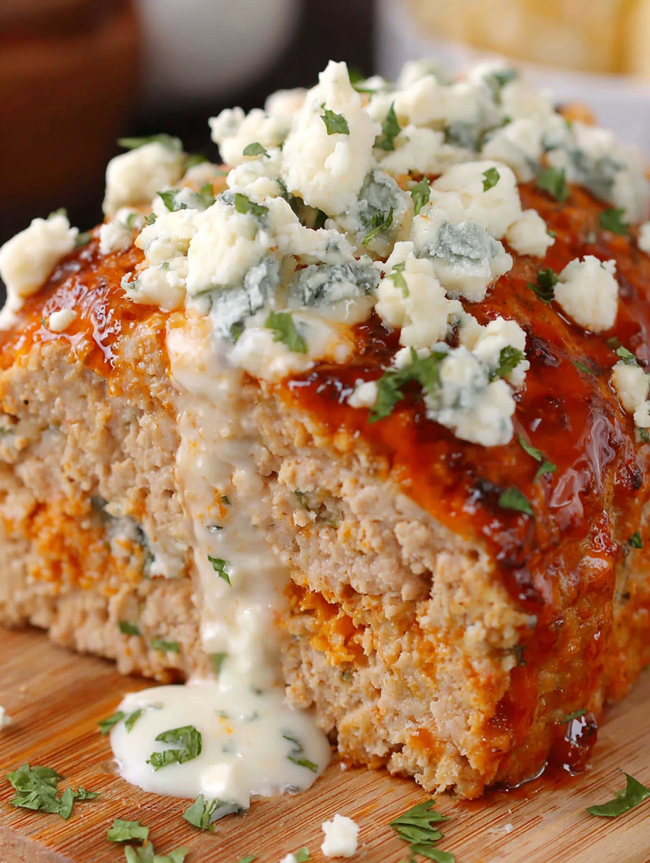 Sliced buffalo chicken loaf with celery and dipping sauce