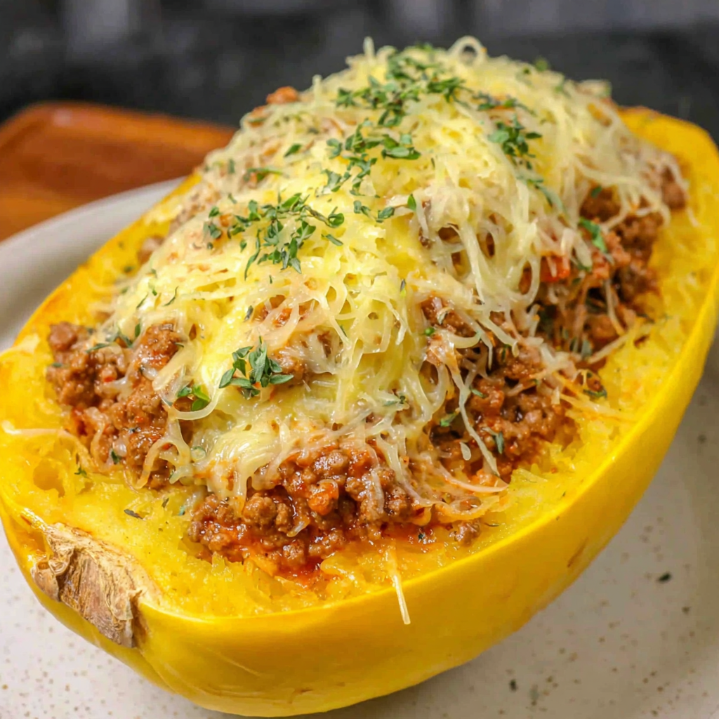 Classic Baked Spaghetti Squash with Meat Sauce