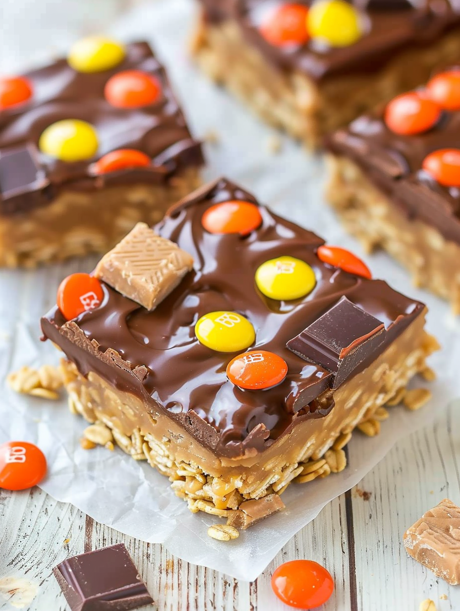 chocolate peanut butter candy bars assembly