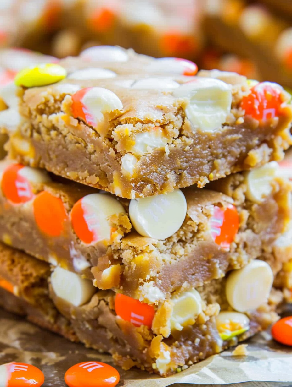 Close up of blondie square with candy