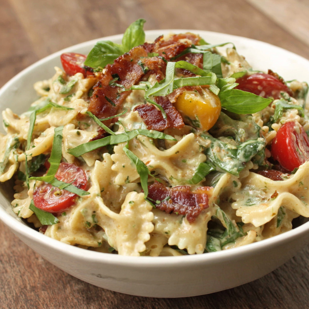 Creamy Pesto BLT Pasta Salad