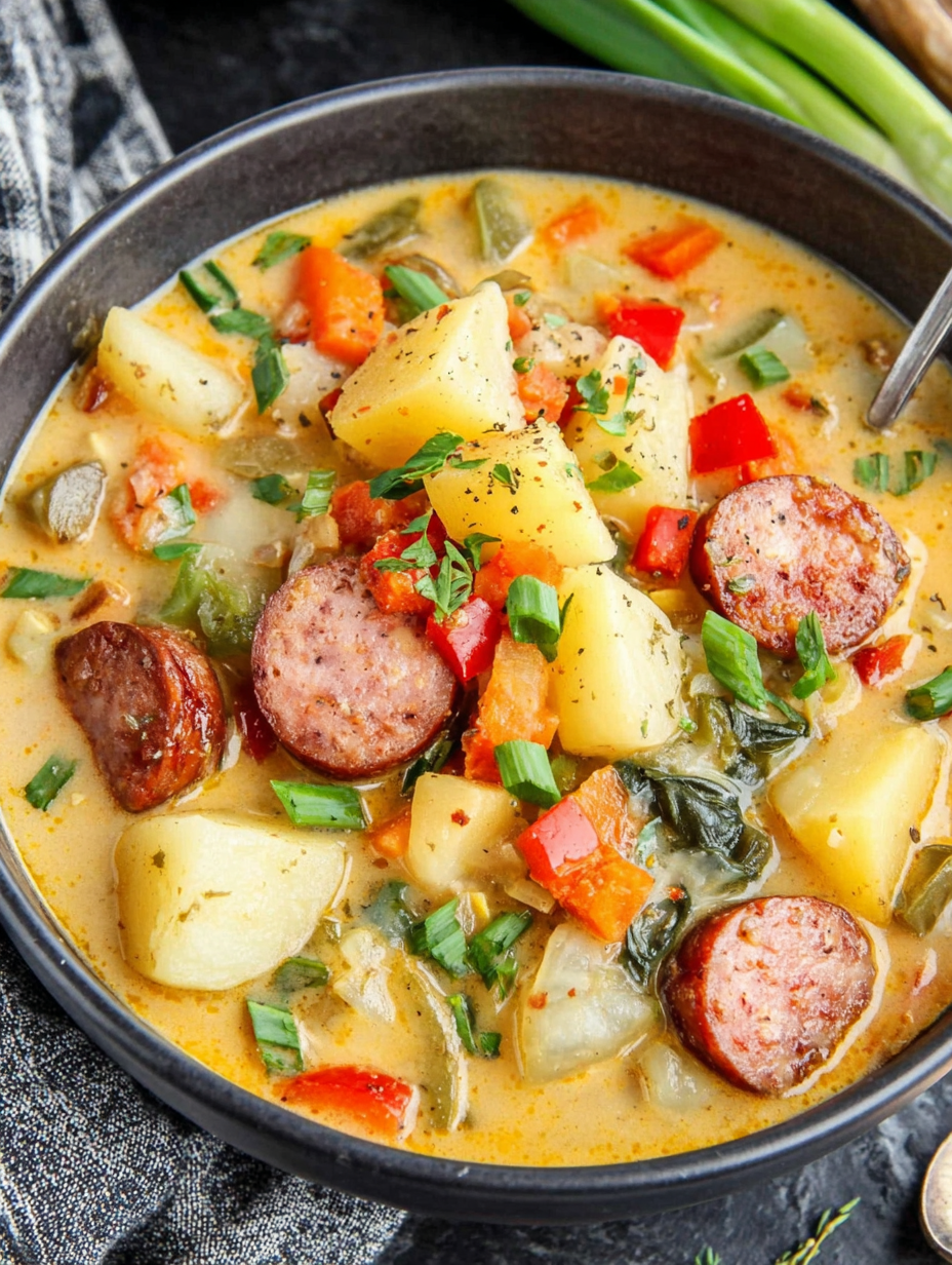 Bowl of Cajun potato soup with green onions and cheese