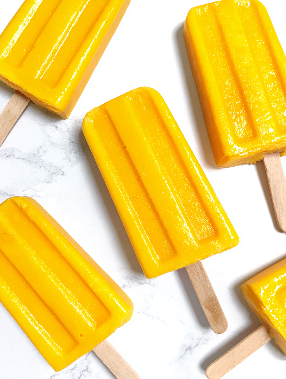 Frozen mango popsicles in molds