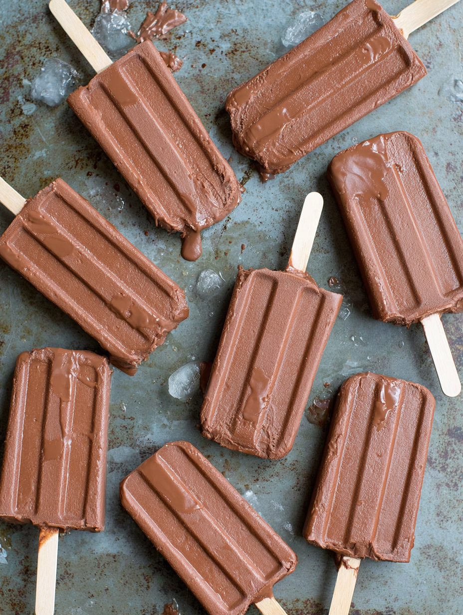 Homemade fudgesicles being poured into molds