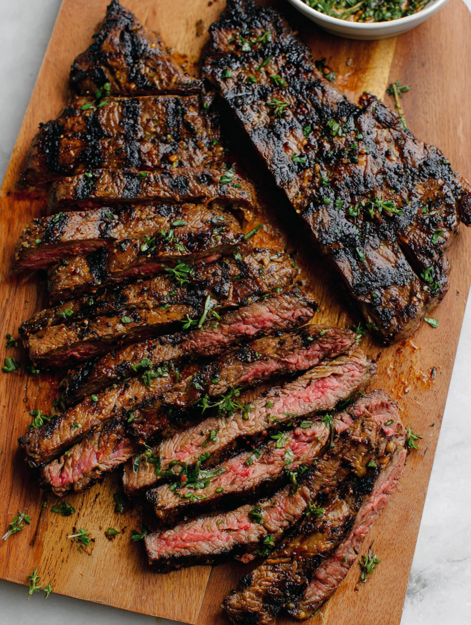 Skirt steak searing on a hot grill
