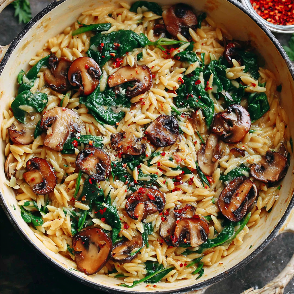 Creamy Spinach and Mushroom Orzo (One-Pan, 30 Minutes)
