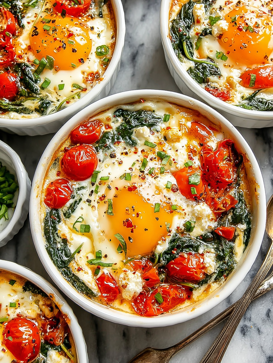 Roasted tomatoes and feta in ramekins