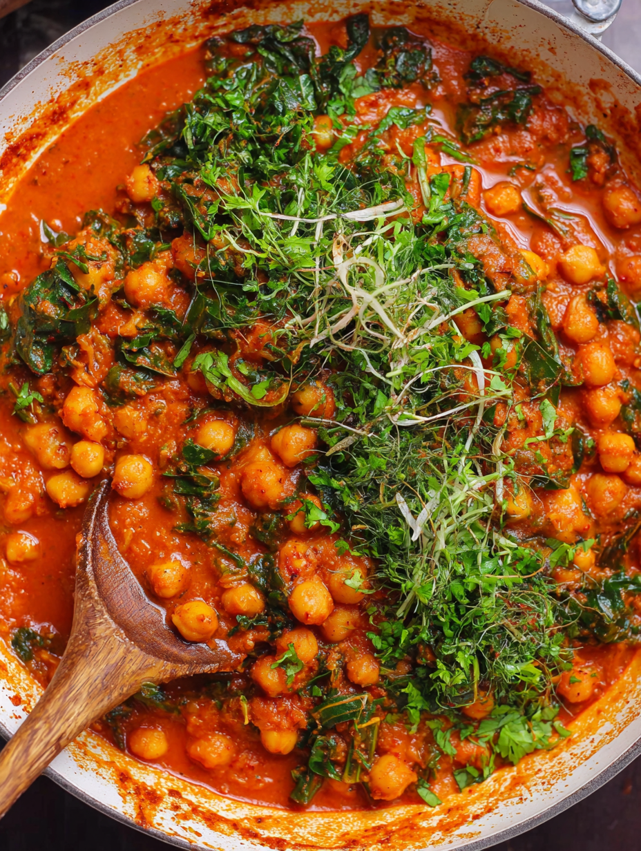 Harissa chickpeas in skillet