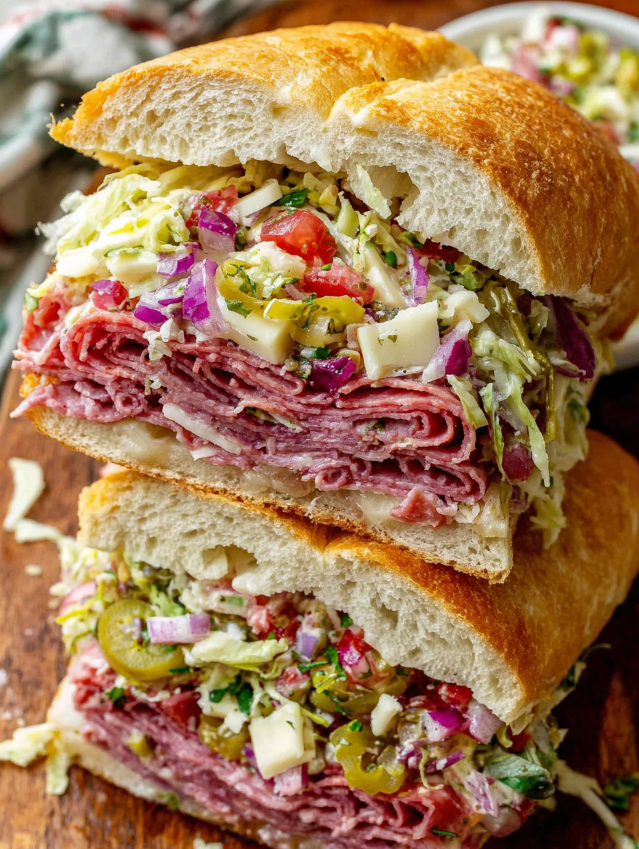 Italian Grinder Salad Sandwich with melted provolone