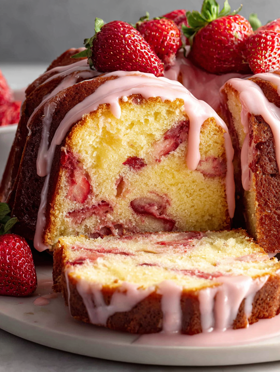 Glazed strawberry loaf slice