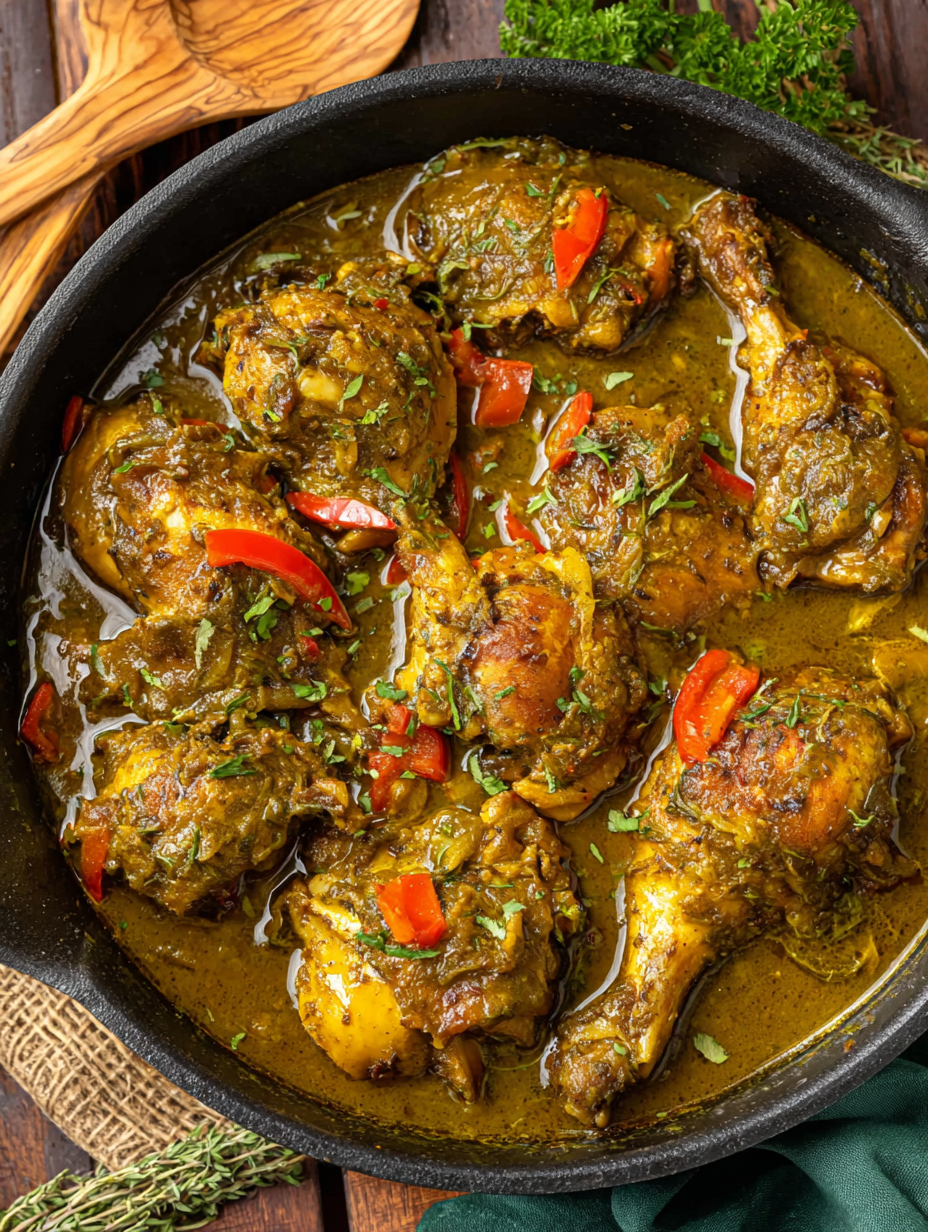 Serving suggestion: Jamaican curry chicken plated with rice