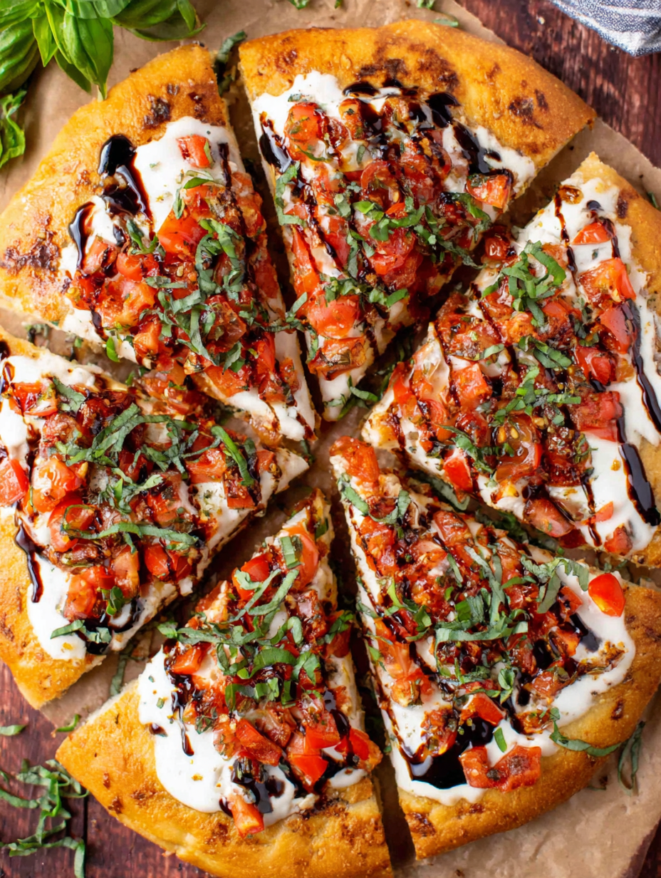 Bruschetta pizza fresh from the oven