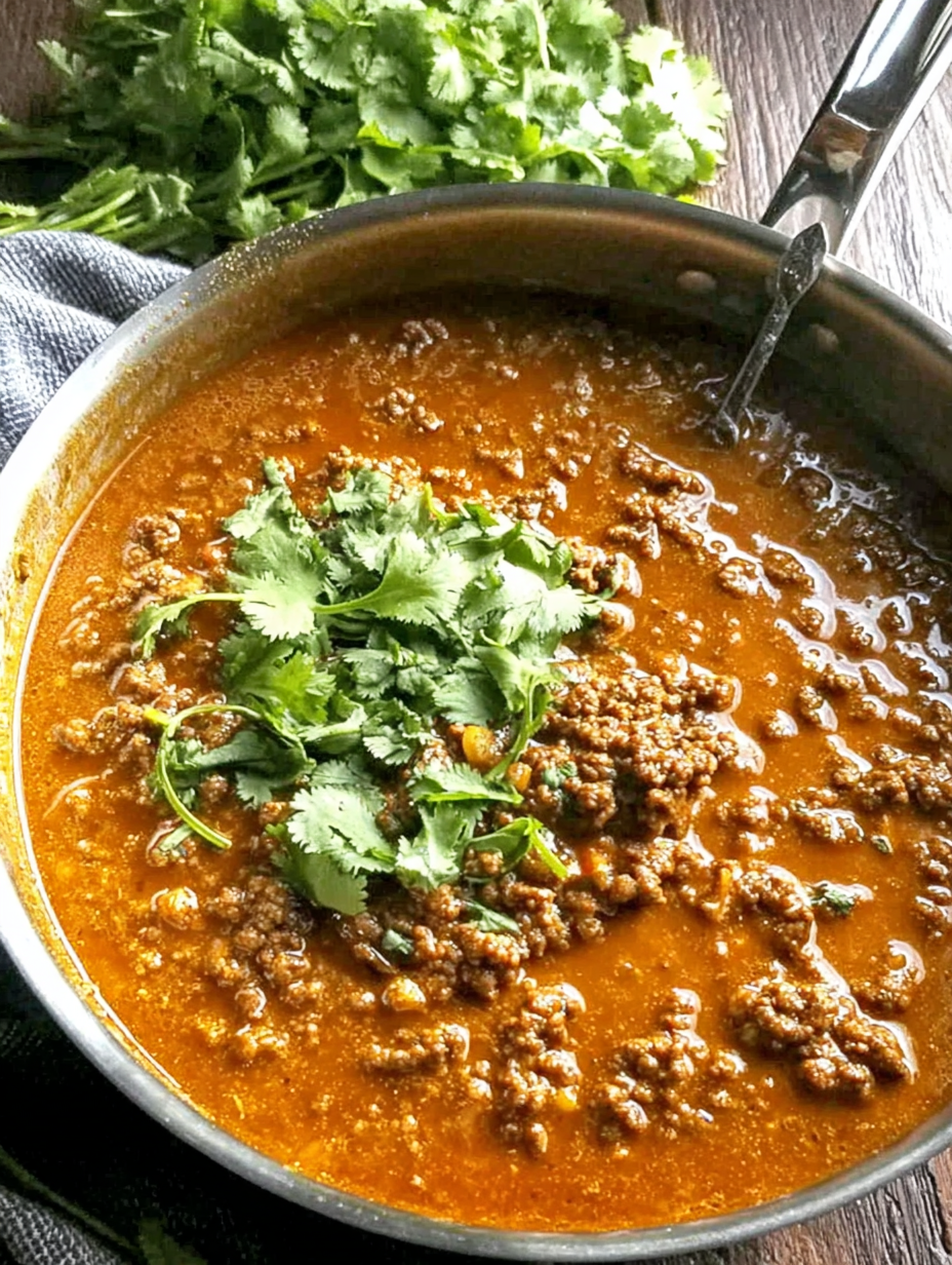 Bowl of keema curry with cilantro garnish