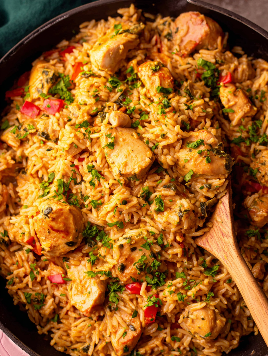 Served bowls of Nando inspired chicken and rice with green onions