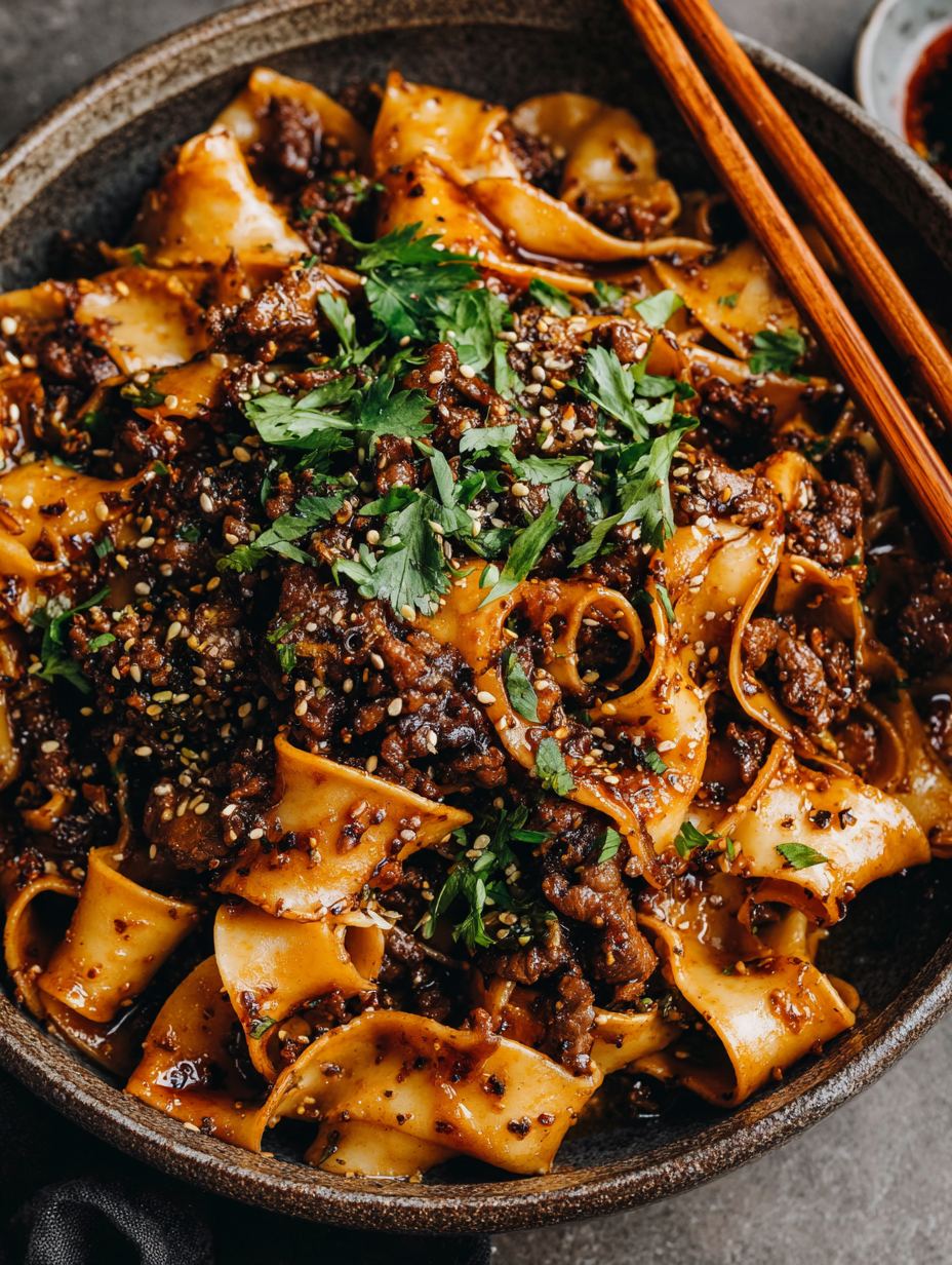 Cumin lamb being stir-fried in skillet