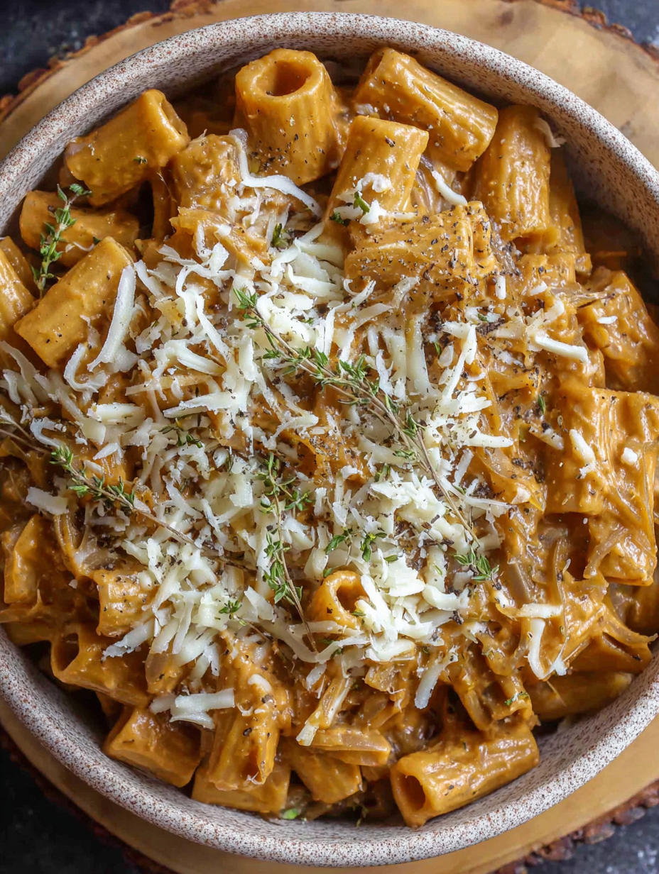 Caramelized onions in Dutch oven for French onion pasta