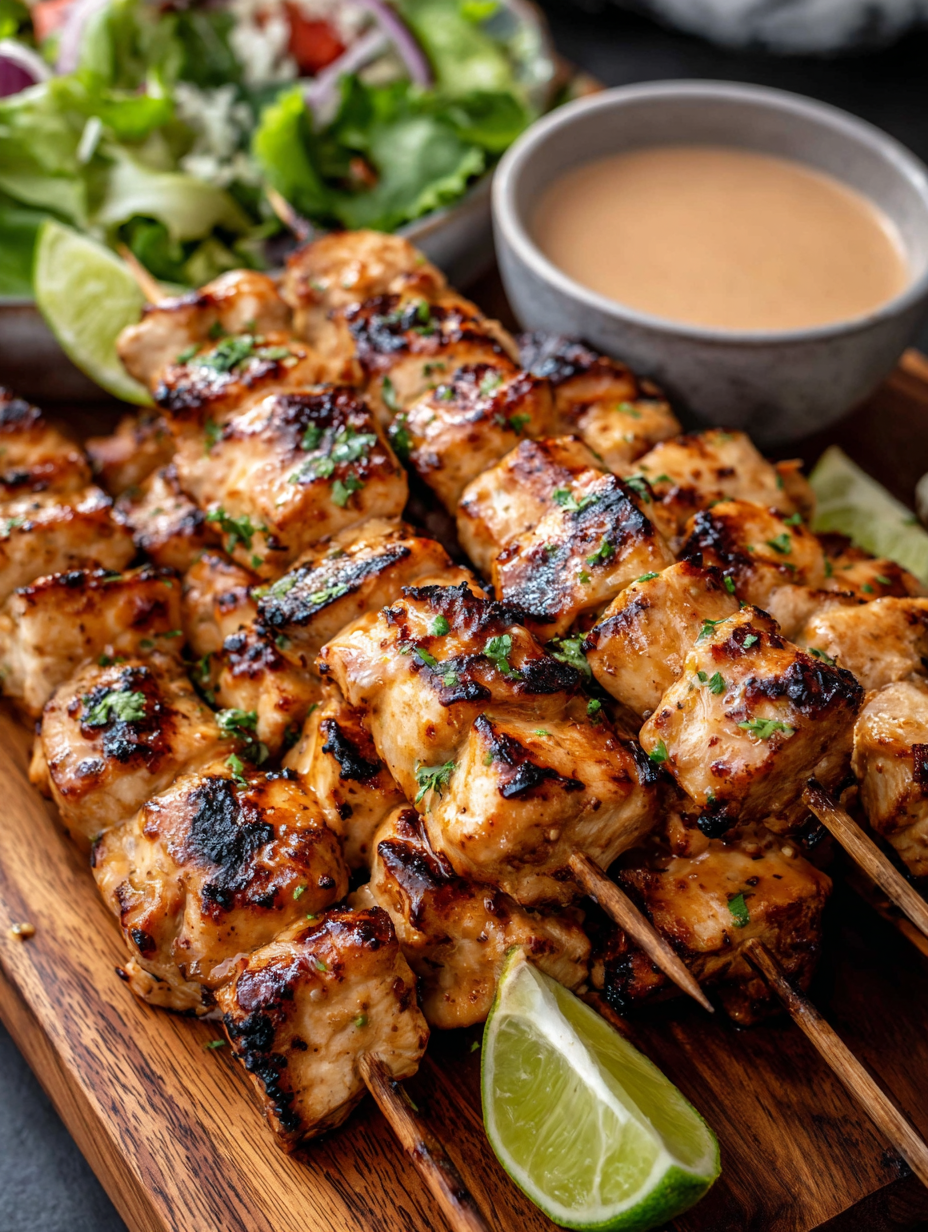 Platter of Bang Bang Chicken Skewers with dipping sauce
