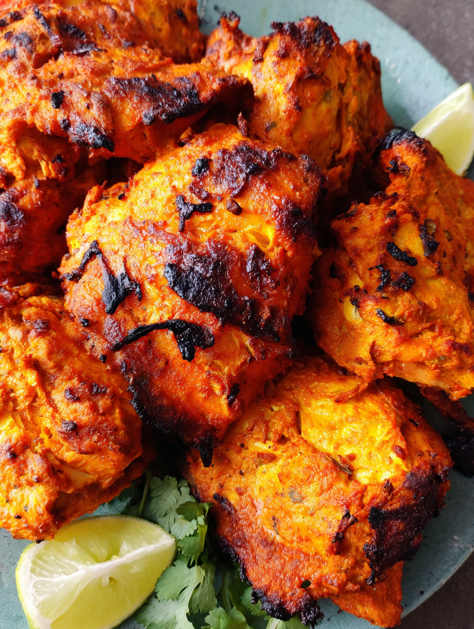 Tandoori chicken on a baking sheet