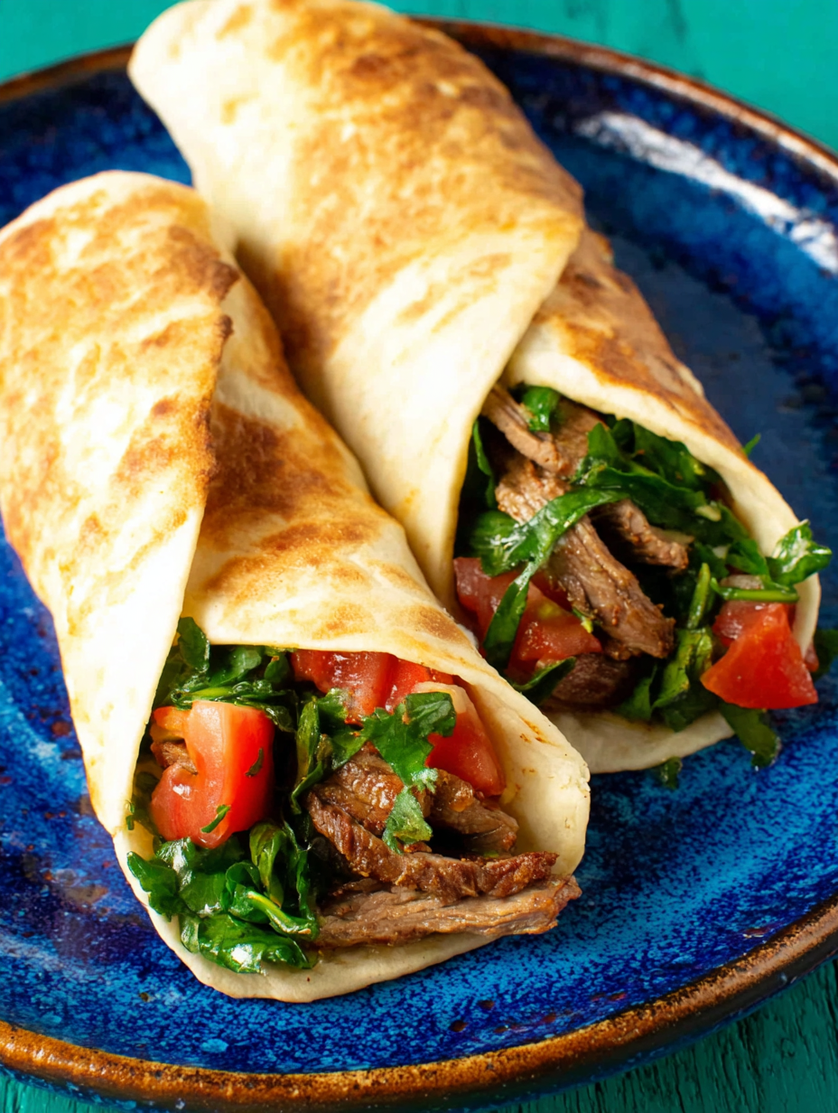 Close up of steak and lavash soaking