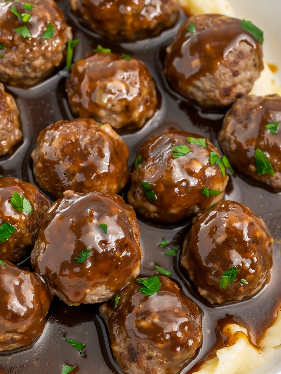 Seared meatballs in skillet