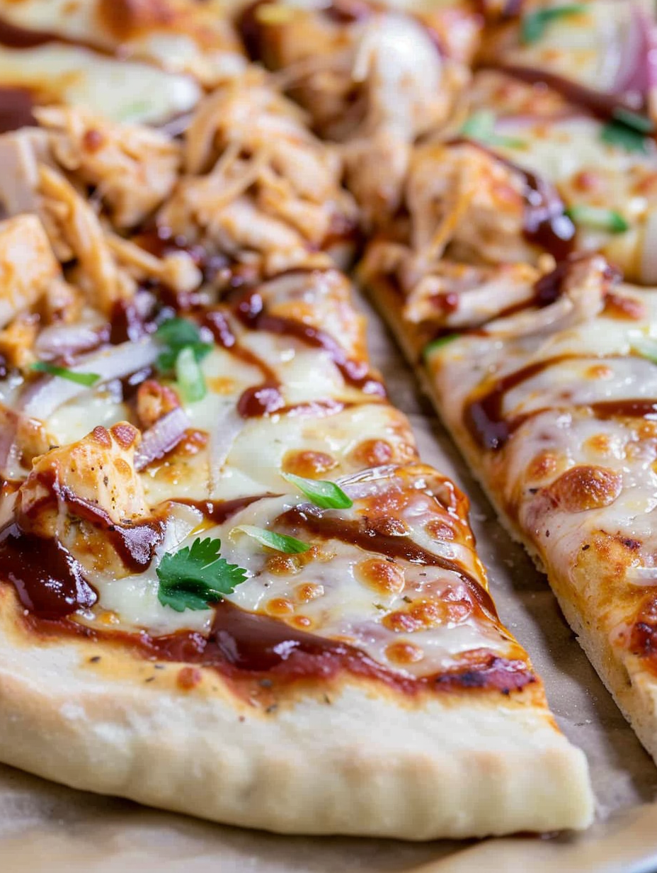 BBQ chicken pizza fresh from oven