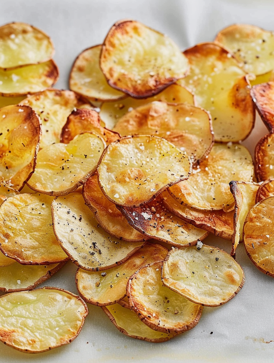 Close up of a single homemade baked potato chip