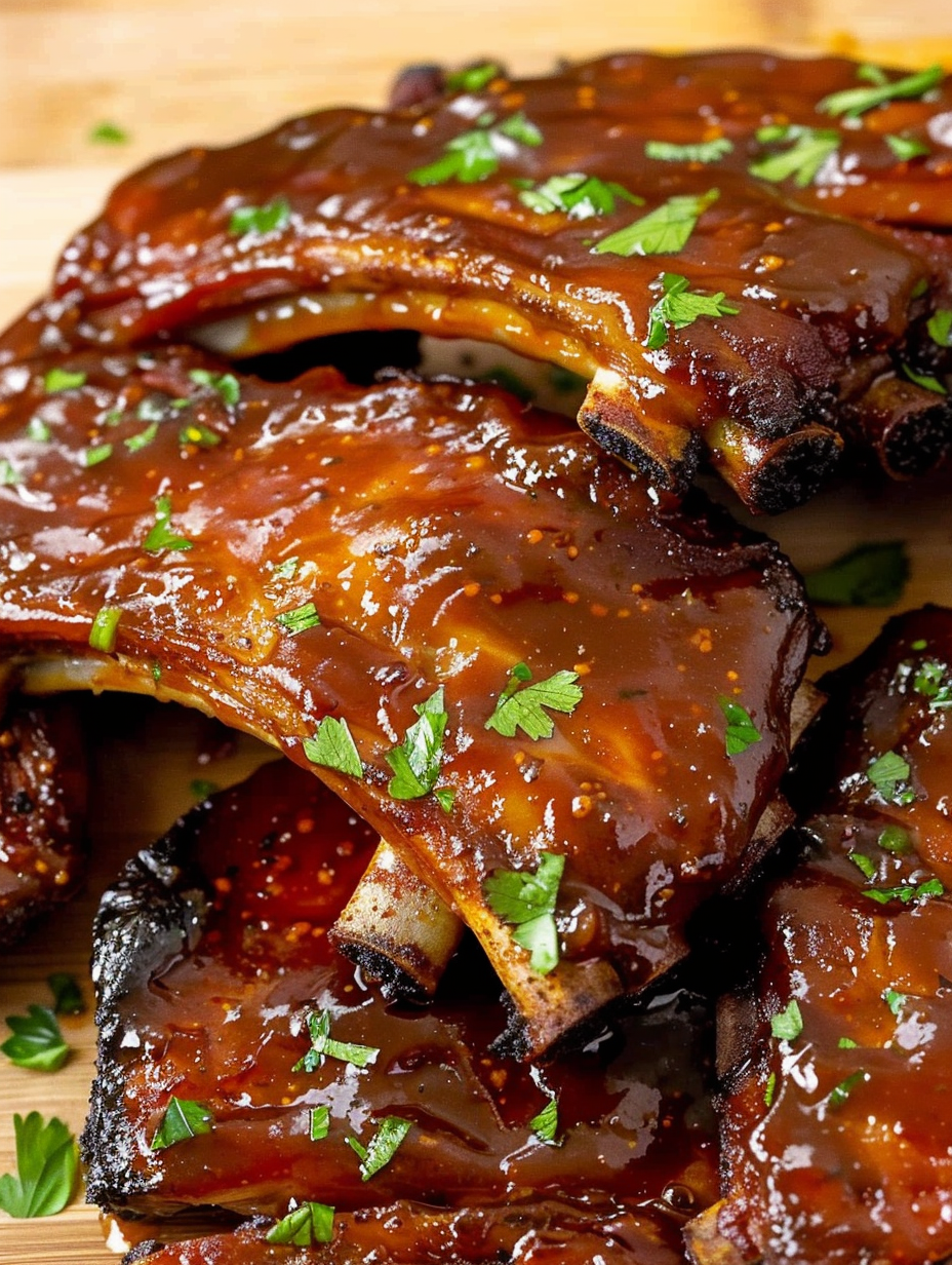 Glazed country style ribs on platter