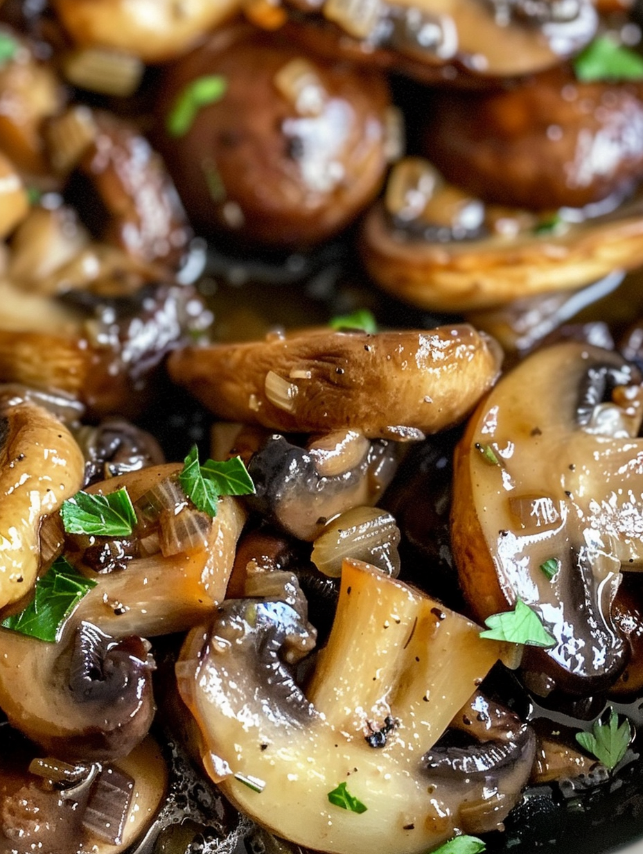 Plated butter mushrooms garnished with parsley