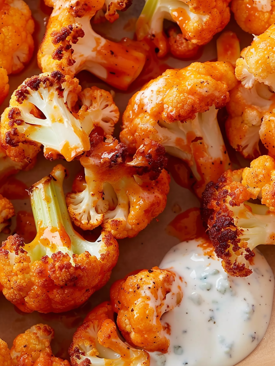 Air fryer buffalo cauliflower on a serving plate