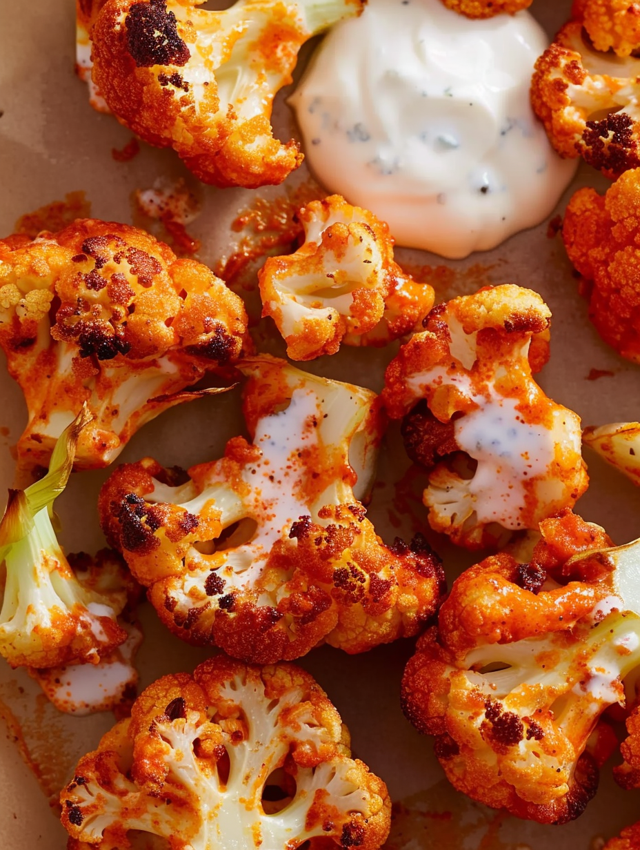 Buffalo cauliflower with blue cheese dip and celery