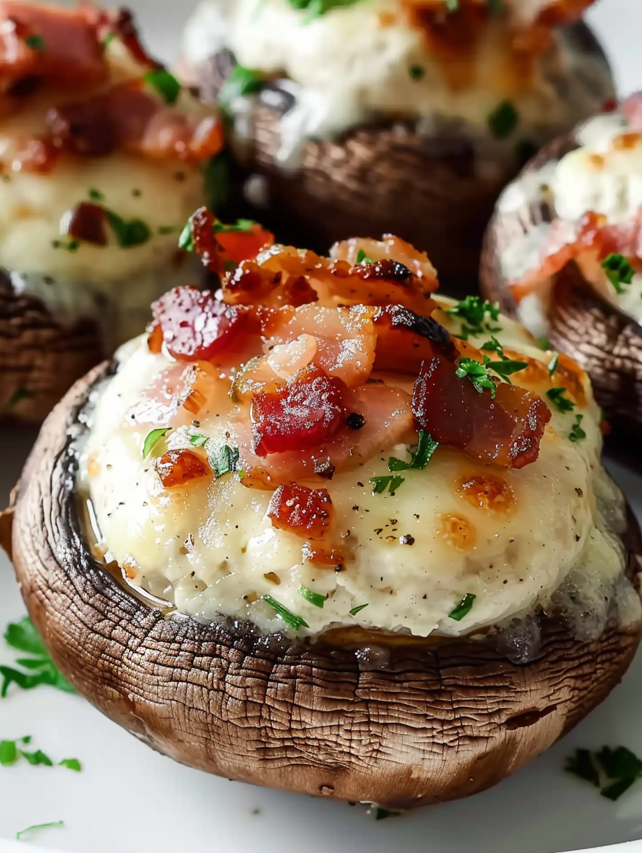 Platter of stuffed mushrooms with fresh chives