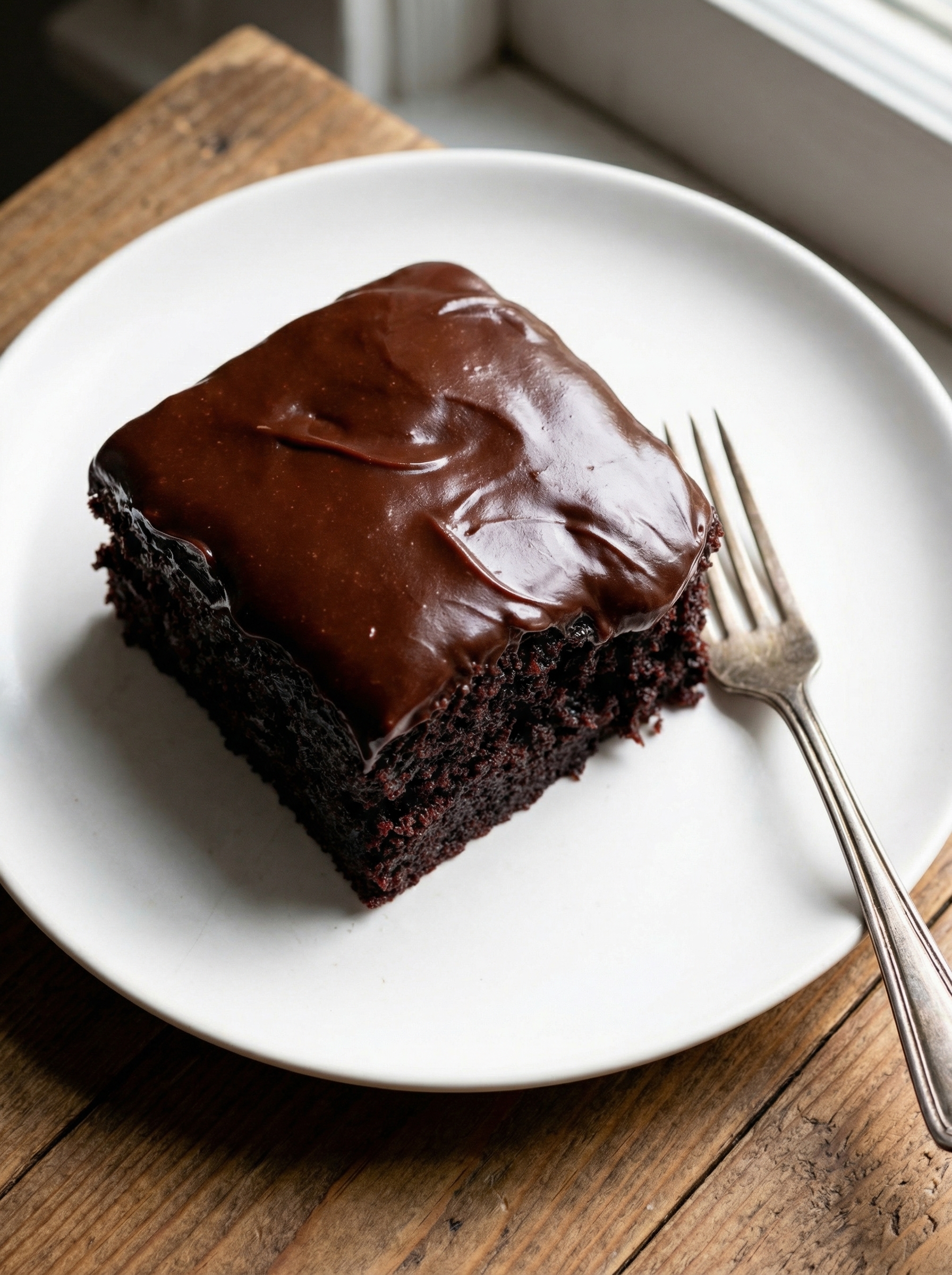 Moist buttermilk chocolate sheet cake with glossy frosting