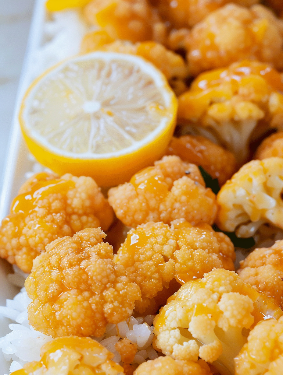 Crispy roasted lemon cauliflower on a tray