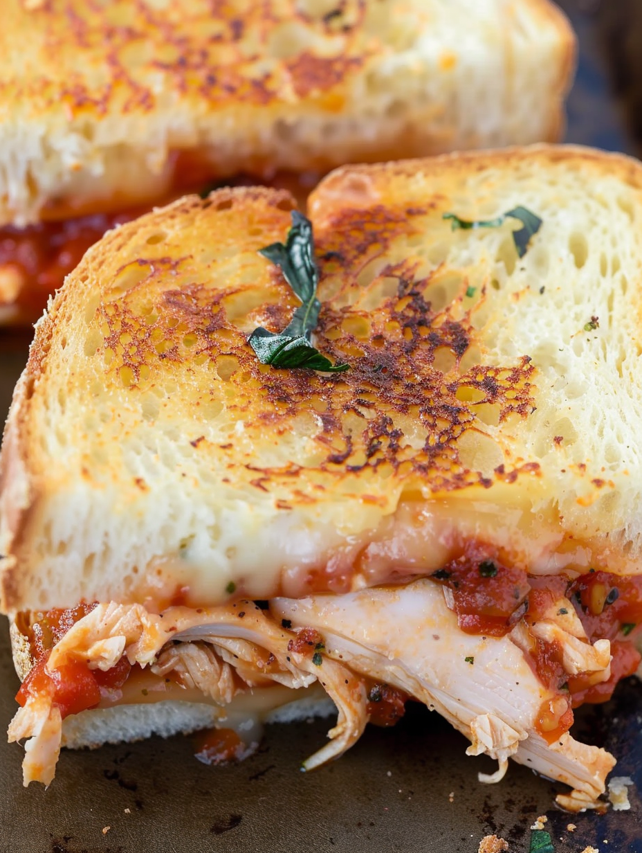 Close-up of melted cheese and tomato chicken