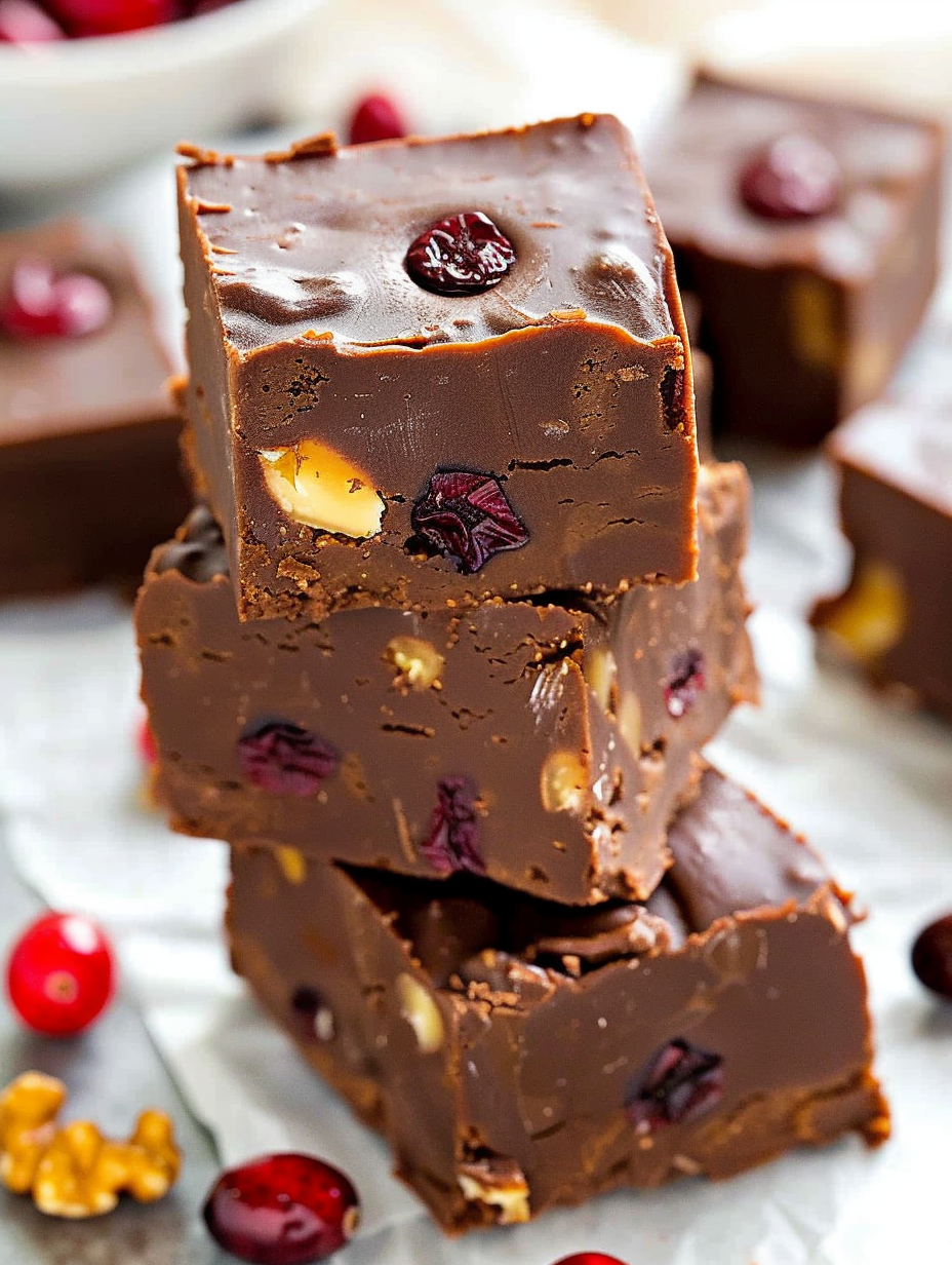 Sliced fudge pieces arranged on a serving plate