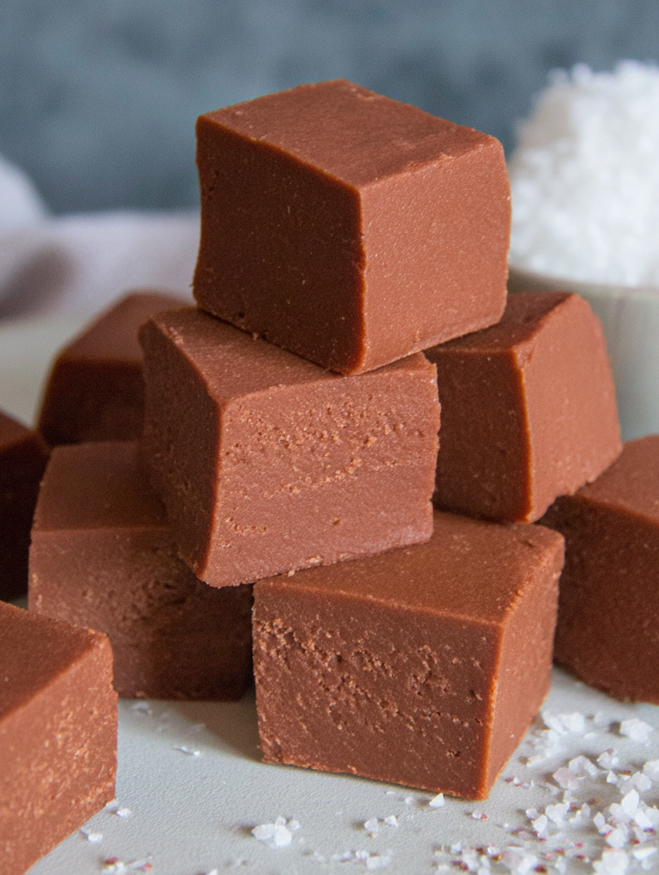 Slices of fudge arranged on plate