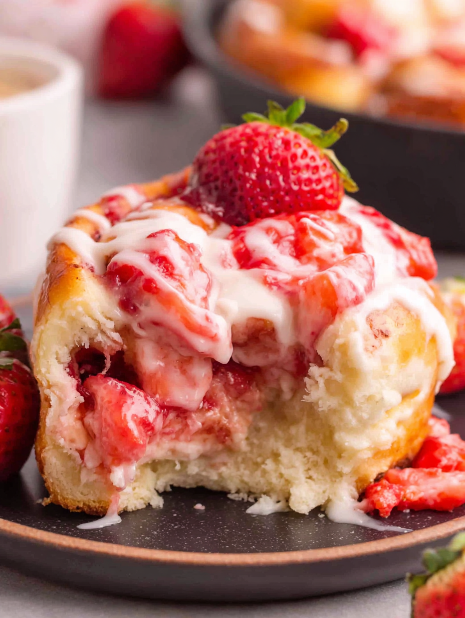 Fresh strawberry rolls with lemon cream cheese icing