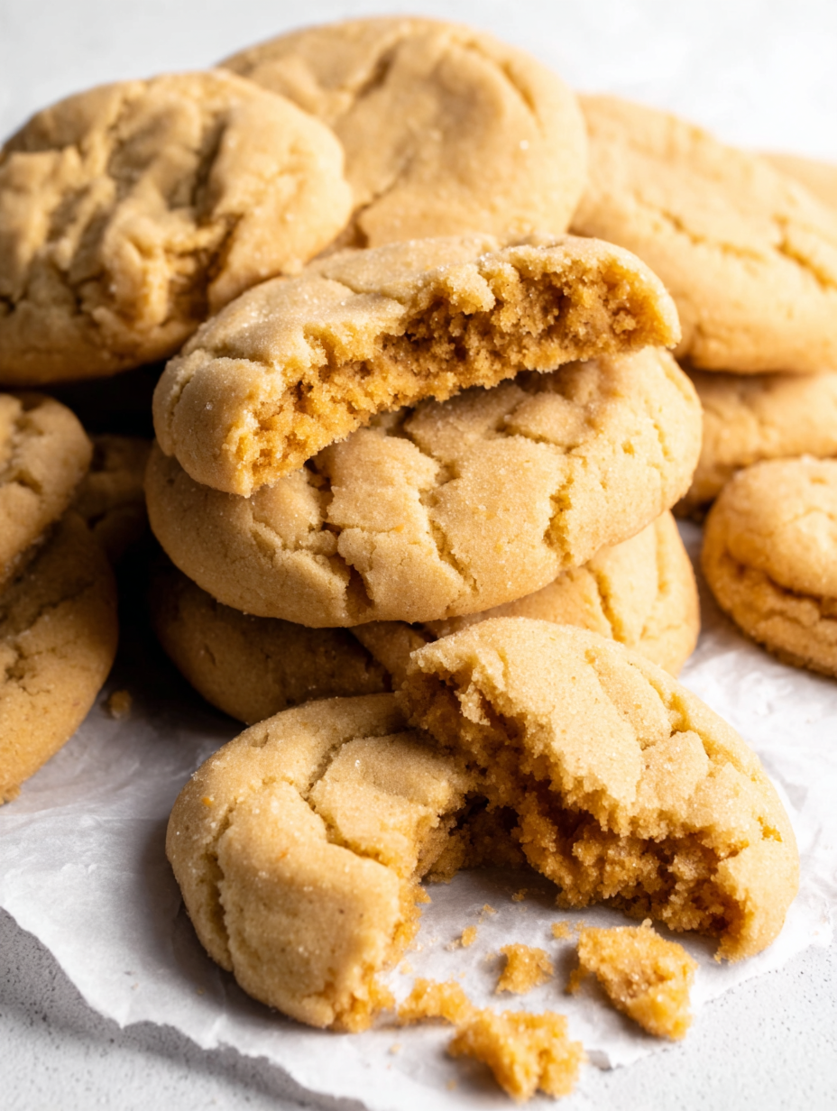 Freshly baked brown sugar cookies on parchment