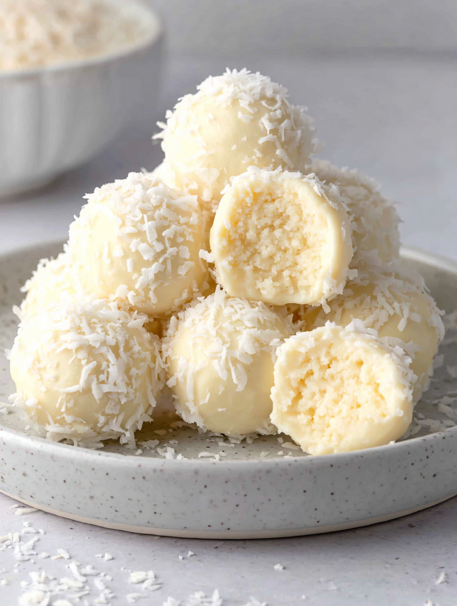 Coconut snowball truffles dipped and cooling on parchment
