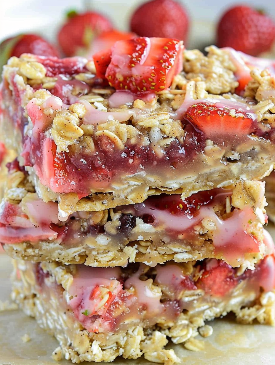 Plated strawberry oatmeal bars