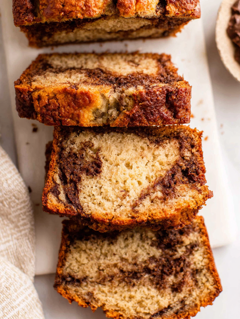 Cinnamon swirl banana bread slice