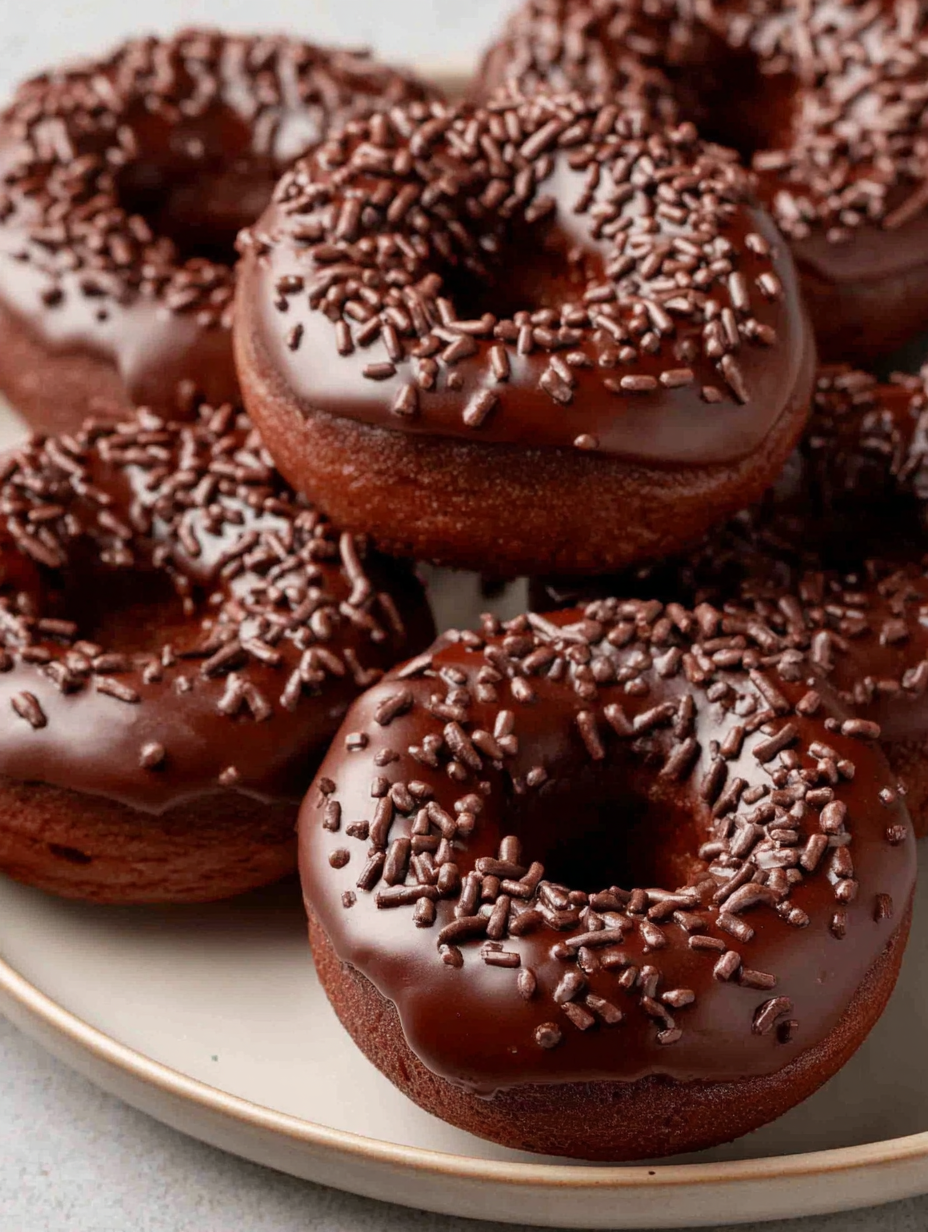 Baked chocolate donuts with glossy glaze